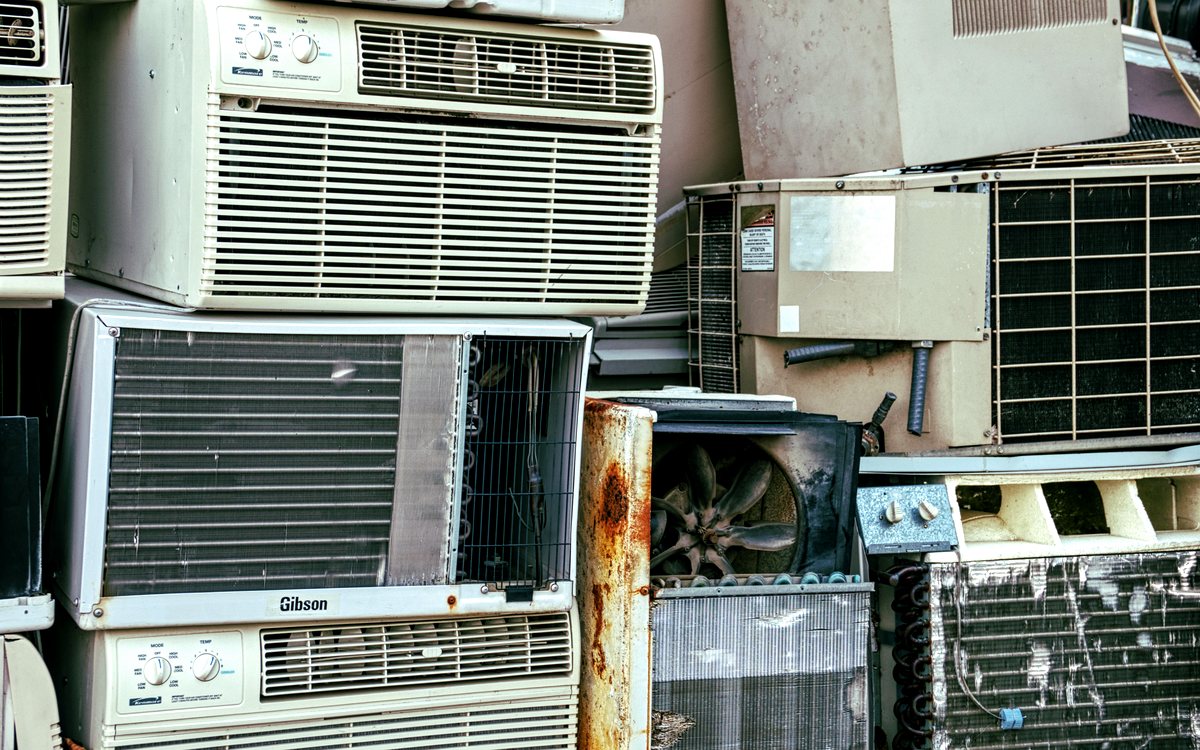 Outdoor AC equipment ready for scrap pickup
